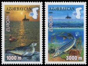 Azerbaijan 2001 Sc 714-715 Caspian Sea Seal Sturgeon Crab Jellyfish Europa CV $6