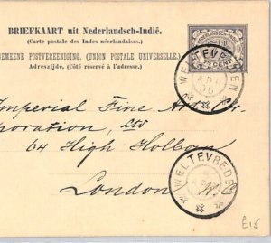 DUTCH EAST INDIES Stationery Card Weltevreden 1906 London {samwells}ZT253