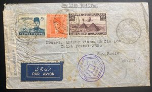 1944 Alexandria Egypt Airmail Censored Cover To Sao Paolo Brazil