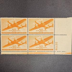US C31 50cent block of 4 Airmail vibrant orange VF-OG-NH