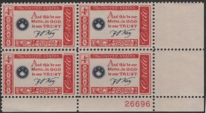 SC#1142 4¢ Credo: Francis Scott Key Plate Block: LR #26696 (1960) MNH