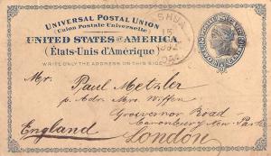 United States Iowa Nashua 1892 pinwheel  2c Blue Liberty Postal Card to Engla...