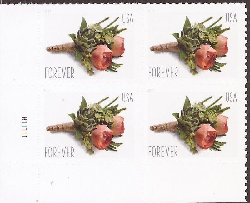 US Stamp - 2017 Wedding Boutonniere - Plate Block of 4 Forever Stamps #  5199