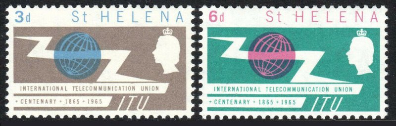 St Helena 180-181, MNH. Intl. Telecommunication Union, cent. ITU Emblem, 1965