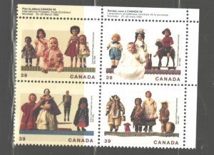 CANADA 1990 VINTAGE CANADIAN DOLLS #1274 - 1277 PB  UR MNH