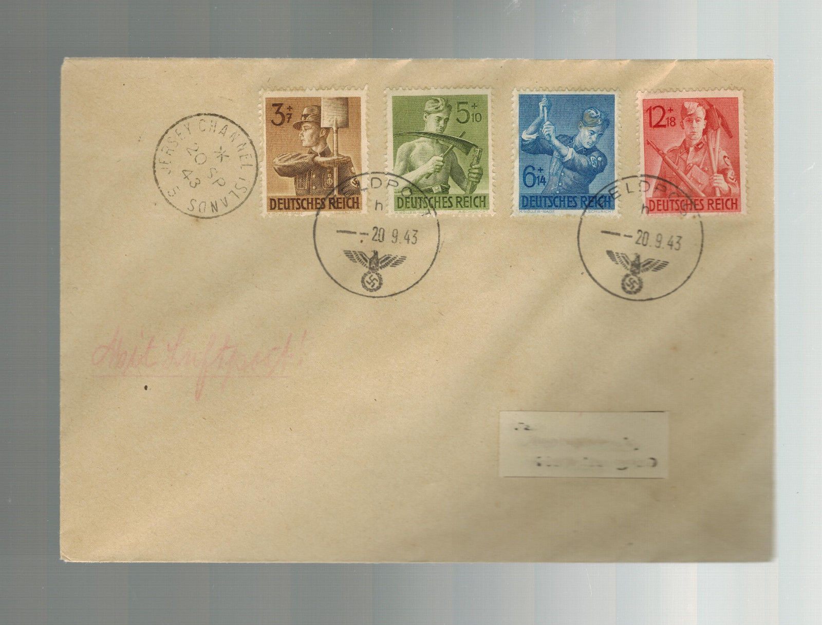 1943 Occupied Jersey Channel Island Feldpost Cover to Germany Labor