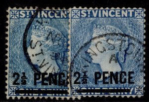 ST. VINCENT QV SG55 + 55a, 2½d on 1d SHADE VARIETIES, FINE USED. CDS