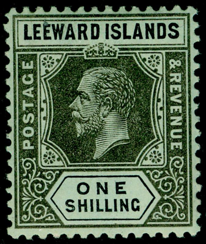 LEEWARD ISLANDS SG54b, VLH MINT. Cat £16. WMK MULT CA. ON BLUE-GREEN, OLIVE BACK