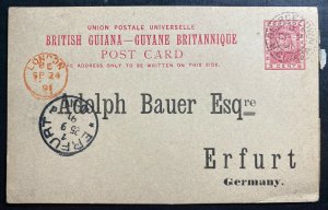 1891 Georgetown British Guiana Postal Stationery Cover To Erfurt Germany