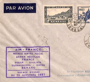 SENEGAL AOF Air Mail Cover AIR FRANCE FIRST FLIGHT Dakar Bamako 1937 XH88