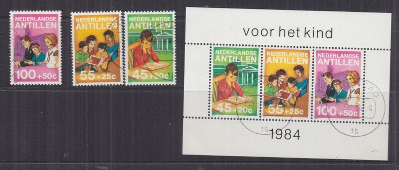 NETHERLANDS ANTILLES, 1984 Child Welfare set of 3 & Souvenir Sheet, used.