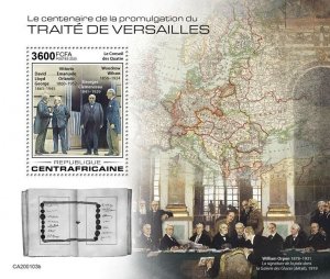 Central Africa 2020 - World War l Treaty of Versailles Souvenir Stamp Sheet MNH