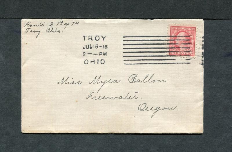 Postal History - Troy OH 1916 Black COL-K8-2 Cancel Cover B0651