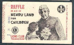 India 1967 Lion's Club, Nehru, Child  Lottery Ticket # 5692