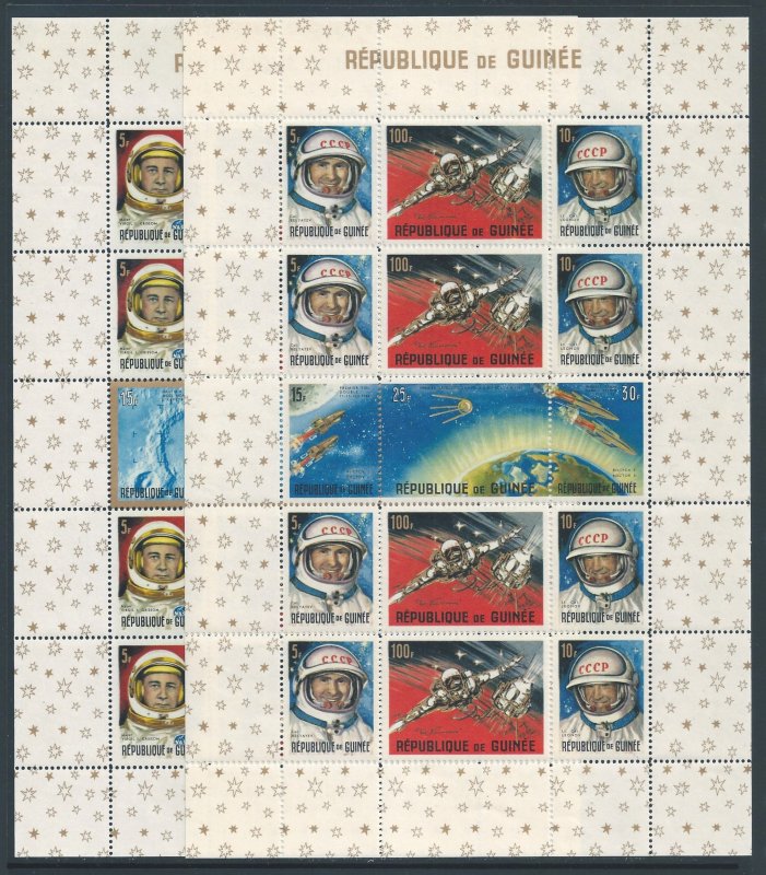 Guinea #387a,393a NH American & Russian Achievements in Space (2 Sheets of 15)