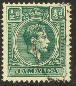 JAMAICA 1938-51 KGVI 1/2d DK BLUE GREEN Portrait Issue Scott No. 116 VFU