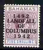 Bahamas 1942 KG6 Landfall of Columbus opt on 5s lilac &am...