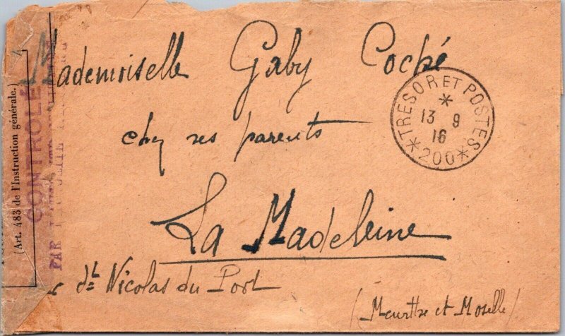 France 1916 - Censor Cover To La Madeleine  - Tresor Et Postes - F67095