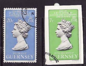 Guernsey-Sc#163-4- id6-used set-QEII-25th Coronation-1978-7p is on a piece-