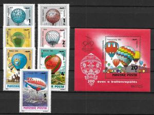 Hungary C438-45 200th Manned Flight set and s.s. MNH