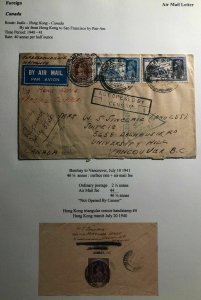 1941 Bombay India NOT Censored Airmail Cover To Vancouver Canada Via Hong Kong