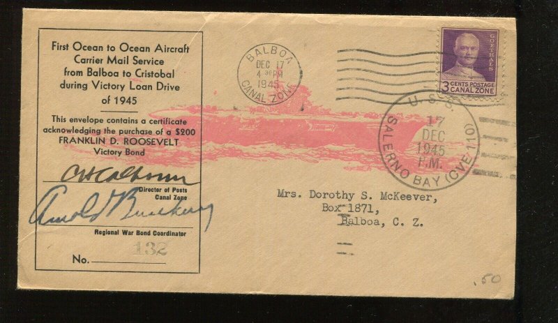 1945 Aircraft Carrier Victory Loan Drive Cover Balboa Canal Zone LV9040