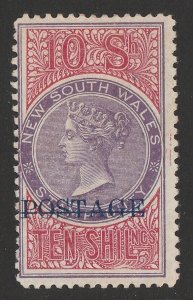 NEW SOUTH WALES 1894 'POSTAGE' QV 10/- Stamp Duty, perf 12x11.