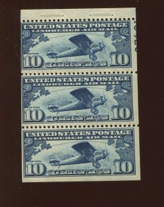 C10a Lindbergh Air Mail Mint PLATE # Booklet Pane of 3 Stamps NH (By 1393)