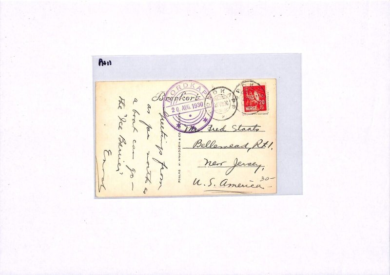 NORWAY Polar Sea Card ARCTIC *NORDKAPP* Cachet 1930 North Cape USA {samwells}PH6