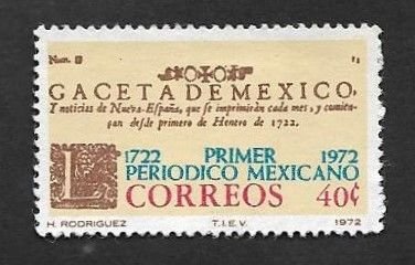 SD)1972 MEXICO 250° ANNIVERSARY OF THE FIRST MEXICAN NEWSPAPER, GACETA DE MEXI