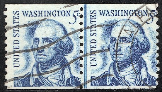 US 1966 Sc 1304 Used 5c Washington Vert. Coil Line Pair F