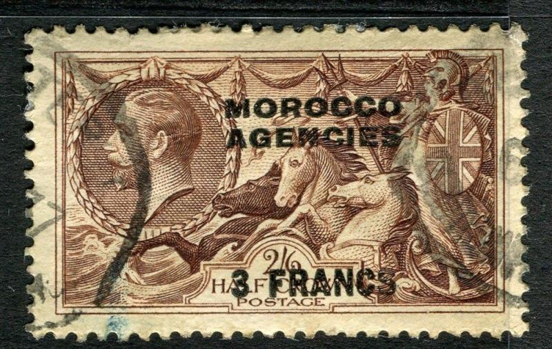 BRITISH MOROCCO AGENCIES;  1930s GV Seahorse 3Fr/2s. 6d. fine used value 