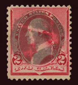 US Scott 220 1890 fancy cancel, wide negative letter A