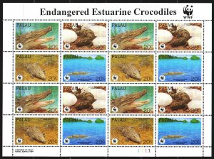 Palau. 1994. Small sheet 686-89. Crocodiles, WWF. MNH.