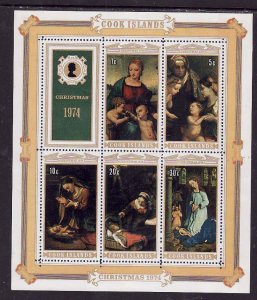 Cook Is.-Sc#416a-unused NH sheet -Paintings-Christmas-1974-