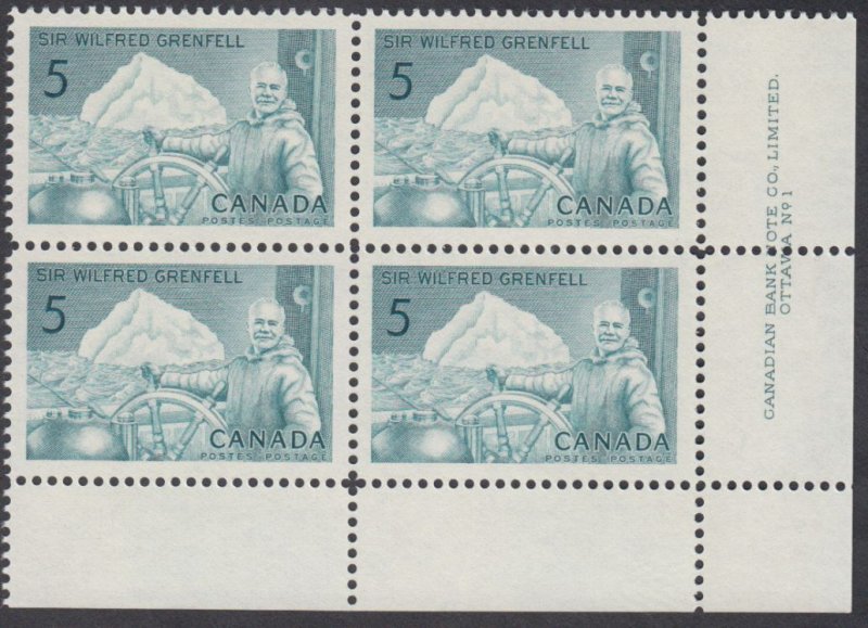 Canada - #438 Sir Wilfred Grenfell Plate Block - MNH