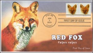 23-007, 2023, Red Fox, First Day Cover, Standard 4 Bar Cancel, Fox AR, Booklet S