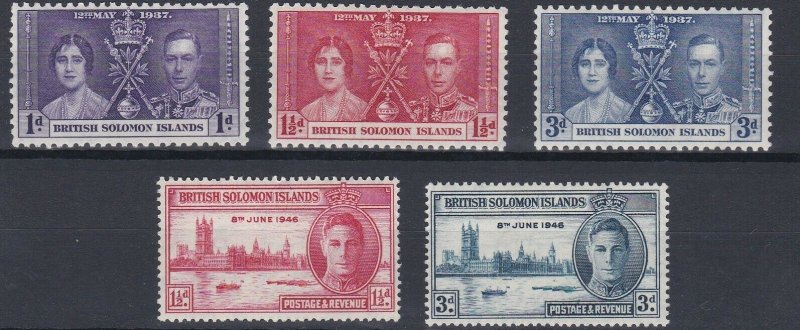 BRITISH  SOLOMON ISLANDS     1937 - 46   CORONATION & VICTORY  SETS  MH  