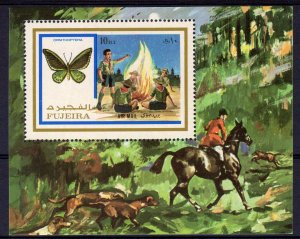 Fujeira 1972 Mi#Block 105A BUTTERFLIES-SCOUTS-HUNTING S/S (1) Perforated MNH