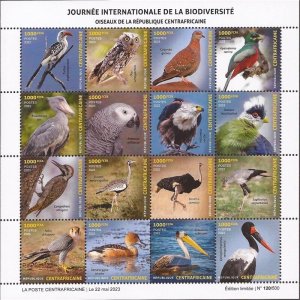 Central Africa - 2023 Birds, Hornbill, Owl, Shoebill - Set of 16 Stamps -