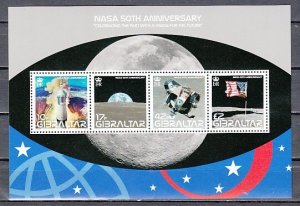 Gibraltar, Scott cat. 1157 a-d. NASA Space Agency Anniversary sheet of 4.