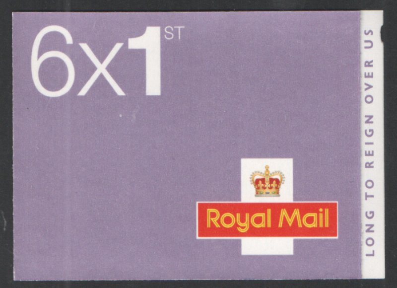 MB14 2015 Long to reign over us 6 x 1st stamps barcode booklet - No Cylinder