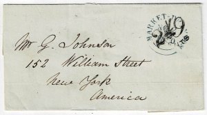 Great Britain 1850 Market Dray cancel on trans-Atlantic cover to the U.S.