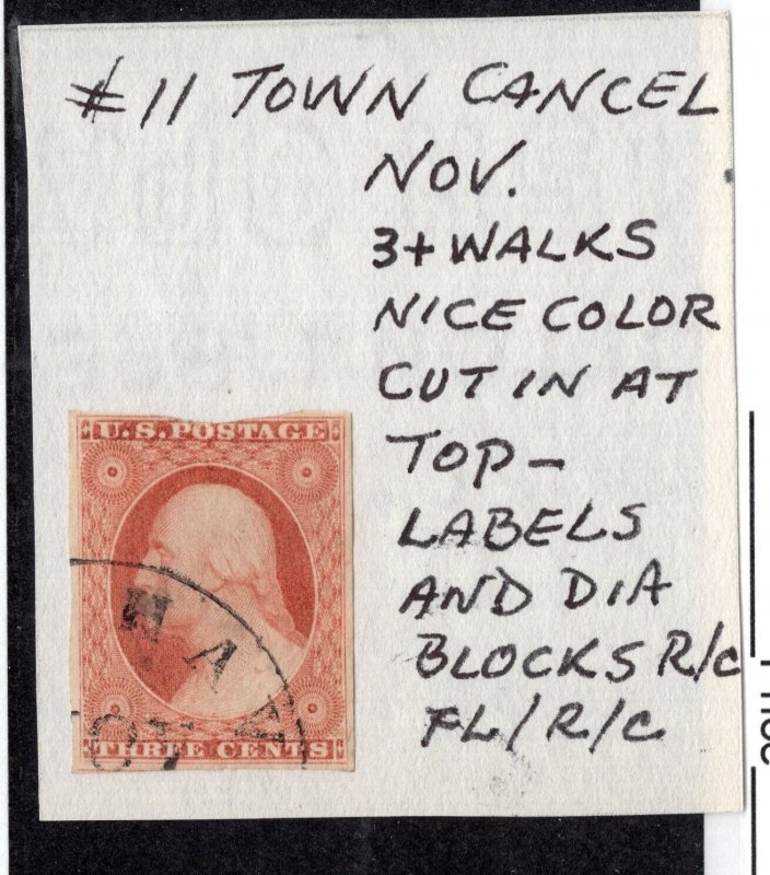 U.S. - 11 - Nov town cancel - 3+ walks - Used