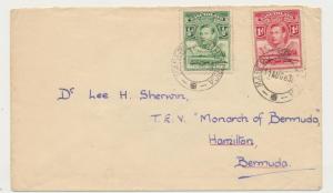 BASUTOLAND TO BERMUDA 1938 TO PASSENGER ON T.E.V. MONARCH, 1½d RATE (SEE BELOW)