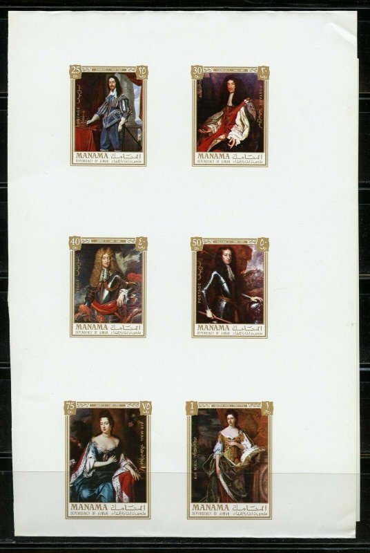 MANAMA NAPOLEON MEMORIAL SOUVENIR SHEET, BRITISH MONARCHS SET(12)  PROOFS IMPERF