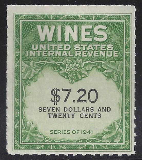 US Revenues Wine re160, $7.20 value, MNH