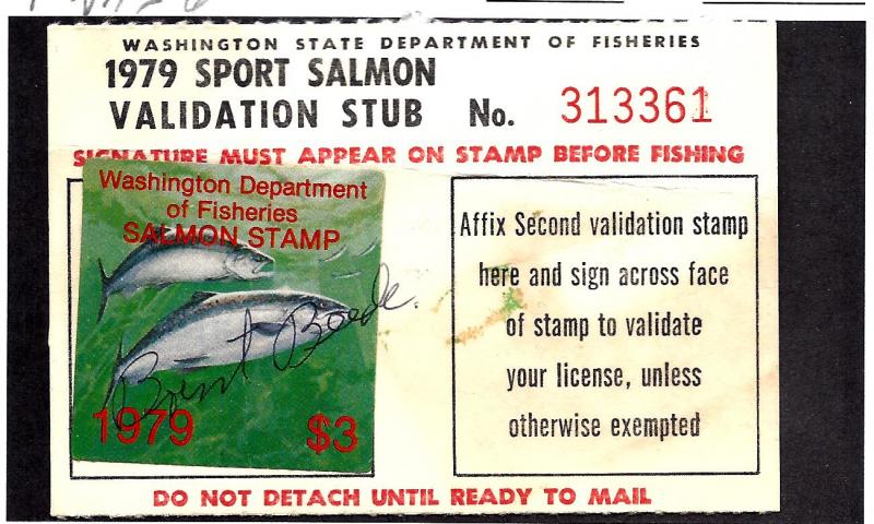 FWAS6 Used... Washington State Salmon License... SCV $2.00