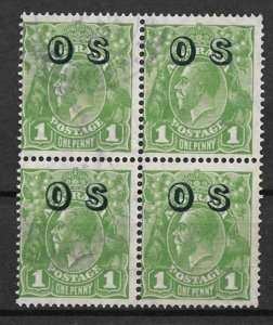 1937 Australia O7 1p King George Official used block of 4