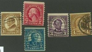 US 1923-1925 Coils, Scott 598-601 used, Value = $1.35
